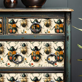 Vintage Cream Blommigt Beetle Decoupage Upcycling