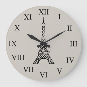 Vintage Cream Eiffel Torn Paris Wall Clock Stor Klocka