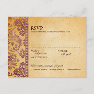 Vintage Cream & Lilac Damask Wedding OSA Kort