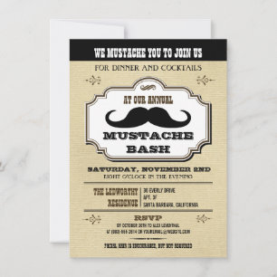Vintage Cream och Brown Mustache Bash Inbjudningar