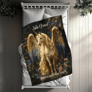 Vintage Cream Pegasus Unicorn Woodland Fantasy Fleecefilt