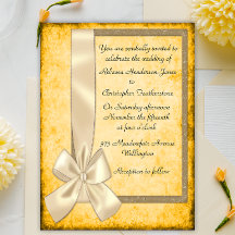 Vintage Cream Ribbon- och Guld-bröllopsinbjudninga