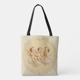 Vintage Cream Rococo Cherub Cloud Tote Bag Tygkasse