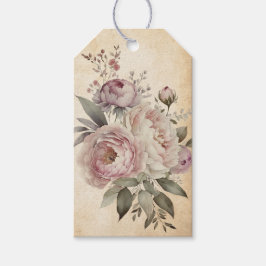 Vintage Cream, Rosa & Lila Boho Blommigt Bouquet Presentetikett