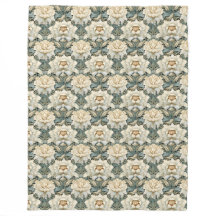 Vintage Cream Sage Grönt Blommigt Fleece Blanket