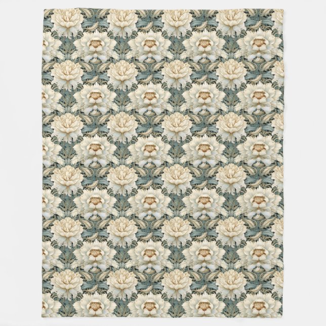Vintage Cream Sage Grönt Blommigt Fleece Blanket (Framsidan)