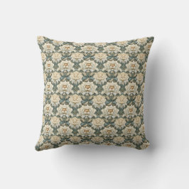 Vintage Cream Sage Grönt Blommigt Fleece Blanket Kudde