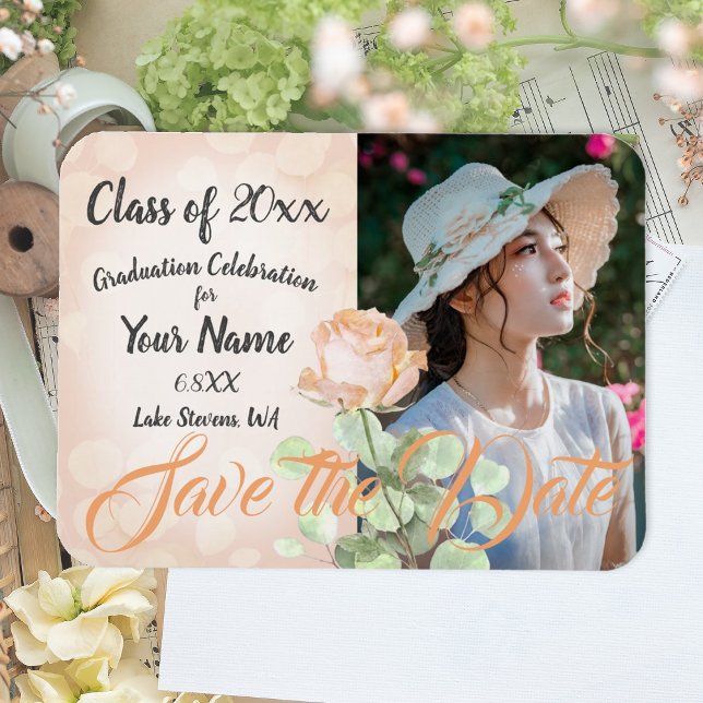 Vintage, Creamsicle Studenten-meddelande Magnet (dusty peach peach fuzz rose graduation party save the date magnet card)