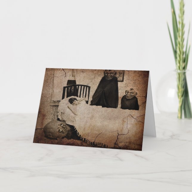 Vintage Creepy Boogeyman Halloween-kort Helgkort (Framsida)