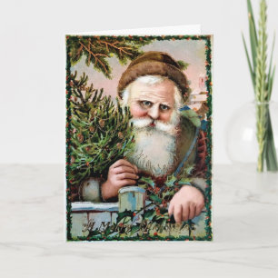 Vintage Creepy Brown Robes Santa Helgdag Card Helgkort