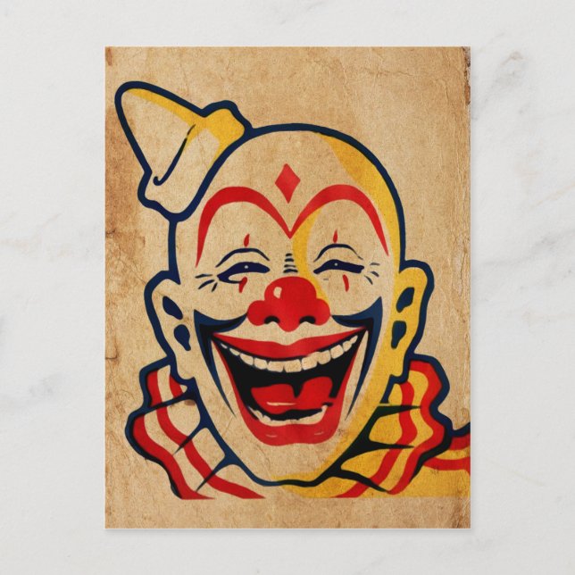 Vintage Creepy Clown Ansikte Vykort (Framsida)