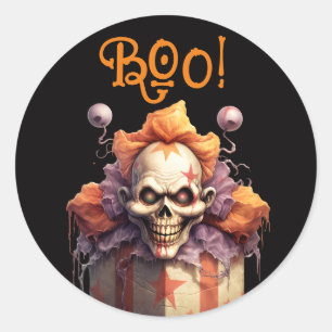 Vintage Creepy Clown Skull Peek-a-Boo Halloween Runt Klistermärke