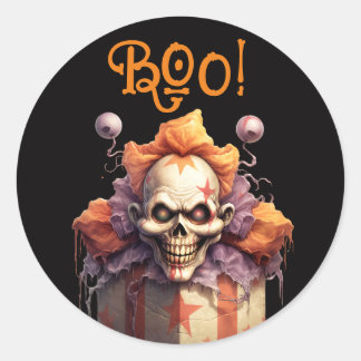 Vintage Creepy Clown Skull Peek-a-Boo Halloween Runt Klistermärke