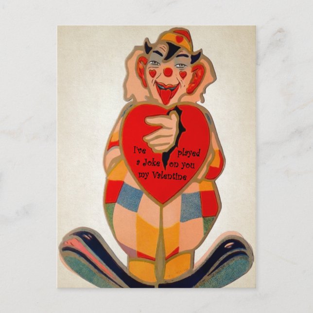 Vintage Creepy Clown Valentine Vykort (Framsida)