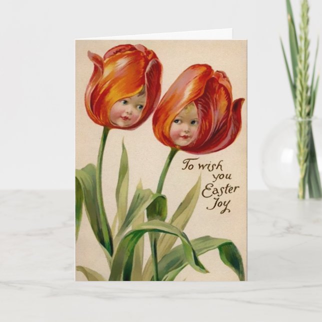 Vintage Creepy Flower Ansikte Påsk Card Helgkort (Framsida)