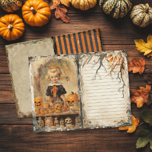 Vintage Creepy Girl Halloween Junk Journal Page