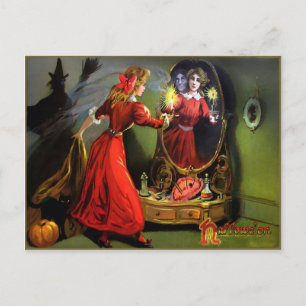 Vintage Creepy Halloween Spegel vykort