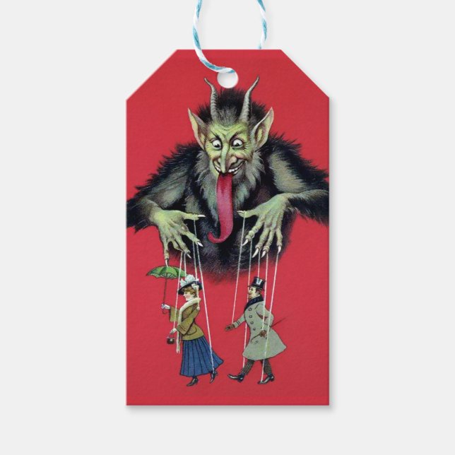 Vintage Creepy Krampus Presentetikett (Framsidan)