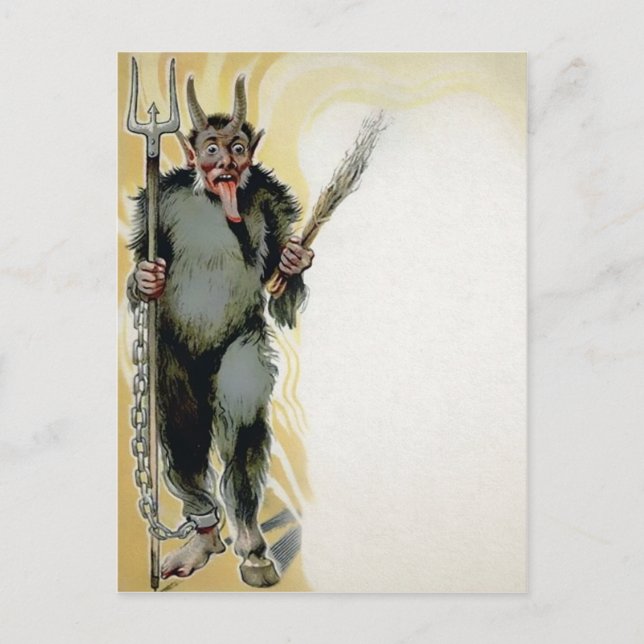 Vintage Creepy Krampus Vykort (Framsida)