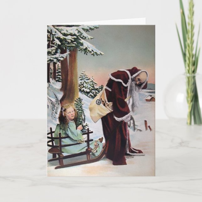 Vintage Creepy Old Santa Helgdag Card Helgkort (Framsida)