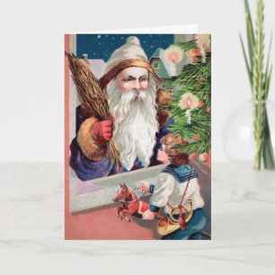 Vintage Creepy Santa Helgdag Card Helgkort