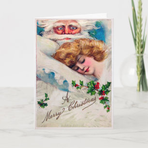 Vintage Creepy Santa with Young Girl Helgkort