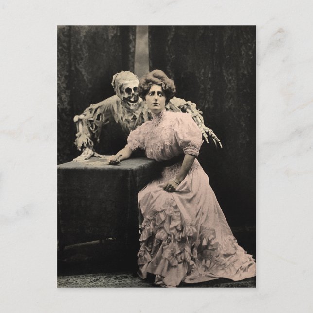 Vintage Creepy Skeleton vykort (Framsida)