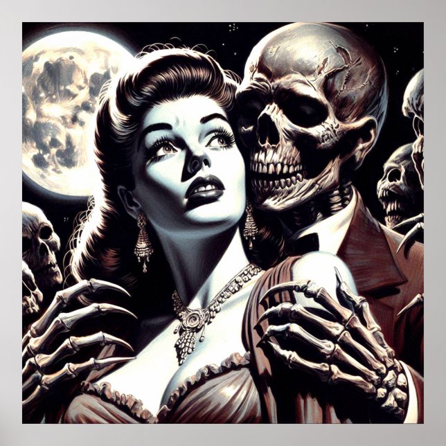 Vintage Creepy-skräckkvinna Poster (Framsidan)