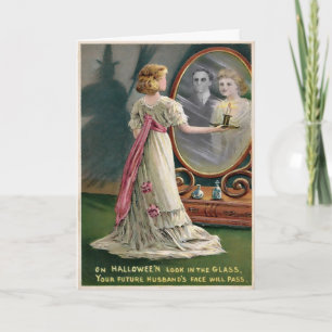 Vintage Creepy Spegel Halloween-kort Helgkort