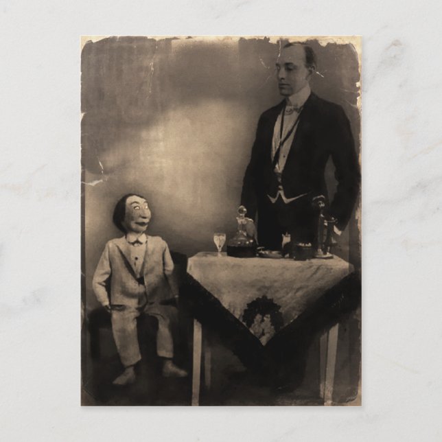 Vintage Creepy Ventriloquist - vykort (Framsida)