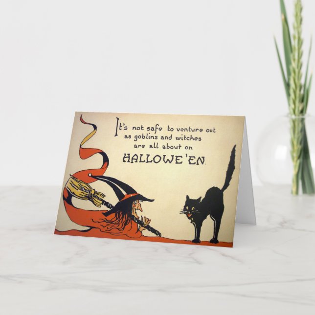 Vintage Creepy Witch Halloween-kort Helgkort (Framsida)