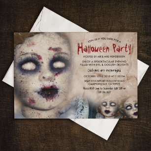 Vintage Creepy Zombie Doll Halloween fest Inbjudningar