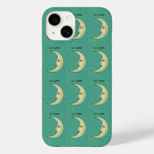 Vintage Crescent måne gult teal luna