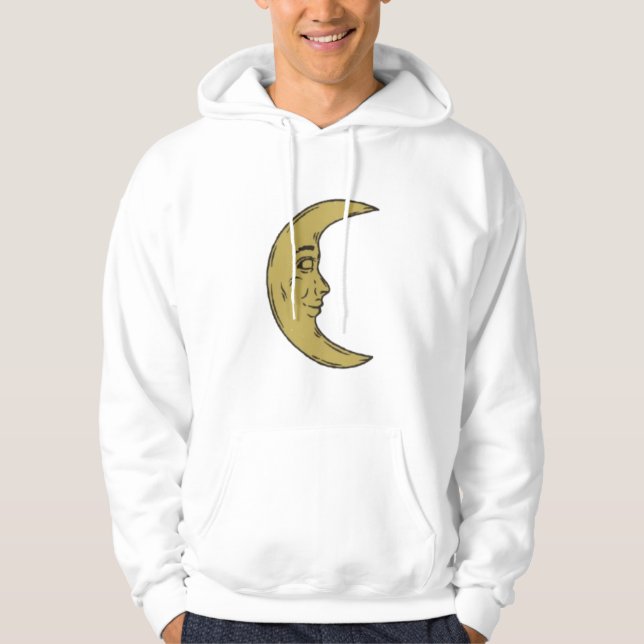 Vintage Crescent Moon Face – Celestial Retro Art Hoodie (Framsida)