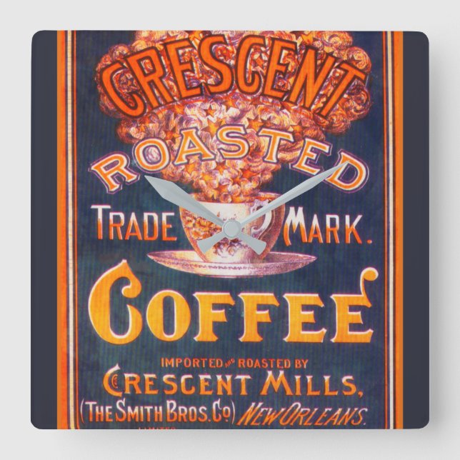 Vintage Crescent Rosted Coffee Ad Poster Fyrkantig Klocka (Framsida)