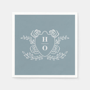 Vintage Crest Blommig Monogram Bröllop Pappersservett