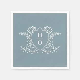 Vintage Crest Blommig Monogram Bröllop Pappersservett