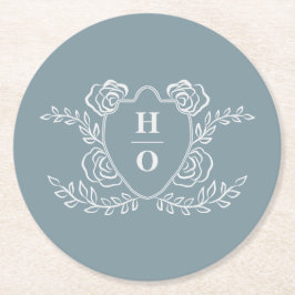 Vintage Crest Blommig Monogram Bröllop Underlägg Papper Rund