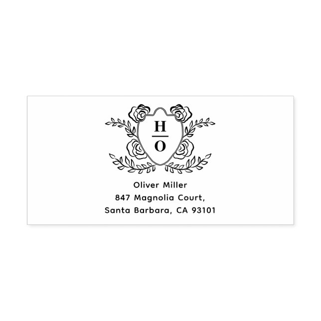 Vintage Crest Blommig Regency Bröllop Självfärgande Stämpel (Design)