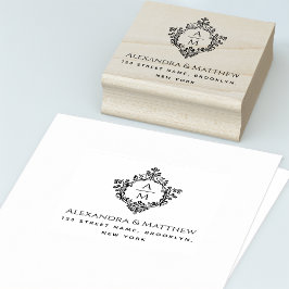 Vintage Crest Bröllopsmonogram Namn Adress Stämpel