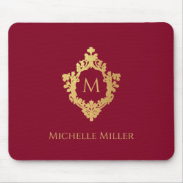 Vintage Crest Burgunder Falskt Guld Elegant Monogr Musmatta