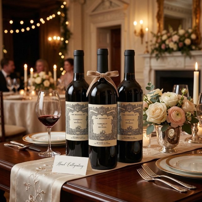 Vintage Crest Castle Bröllopsinbjudan Etikett (Skapare uppladdad)