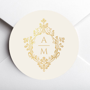 Vintage Crest Elfenbensgult Monogram Elegant Bröll Runt Klistermärke