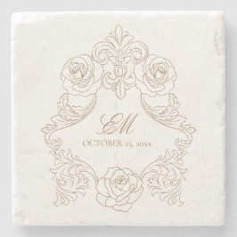 Vintage Crest Monogram Bröllopslogo i guldbrun Stenunderlägg