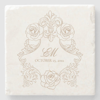 Vintage Crest Monogram Bröllopslogo i guldbrun Stenunderlägg