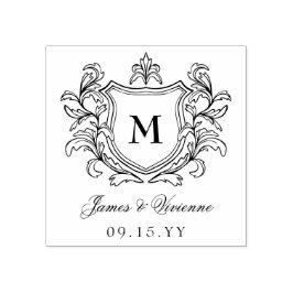 Vintage Crest Monogram Namn & Bröllopsdatum Stämpel