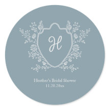 Vintage Crest Script Monogram Blå Bröllopsdusch