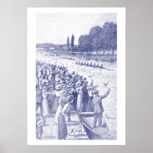 Vintage Crew Roddare Tävlar Med Många Åskådare Blå Poster