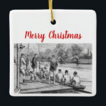 Vintage Crew Rowers i båt vid dockan Julgransprydnad Keramik<br><div class="desc">Antique Stylized Image of Crew Rowers at the dock ============ Elegant,  snyggt och chic anpassade party och firande inbjudningar och tillbehör som har en vintage stiliserad teckning av romer i båten vid dockan. 2021 ©MyPartyUtformar alla höger reserverade</div>