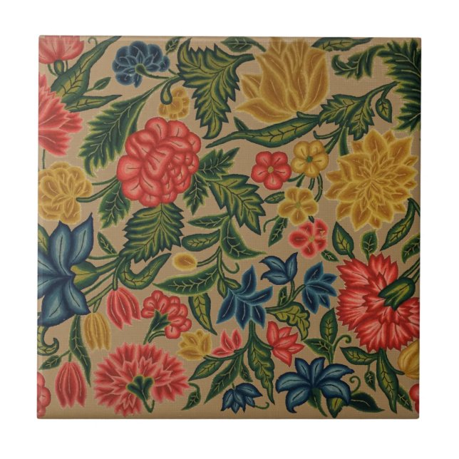 Vintage Crewel Blommig Broderimönster Kakelplatta (Framsidan)